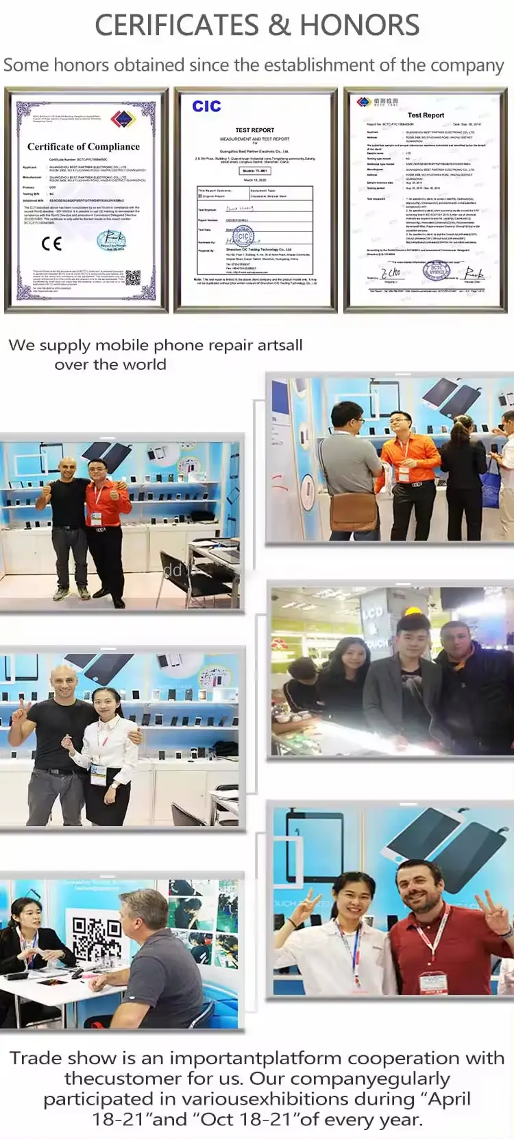 Client reviews and testimonials for mobile parts store